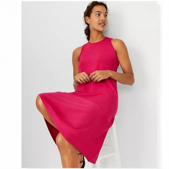 Ann Taylor Flounce Sleeveless Sweater Dress Size Large Bright Pink NWT - Picture 3 of 12